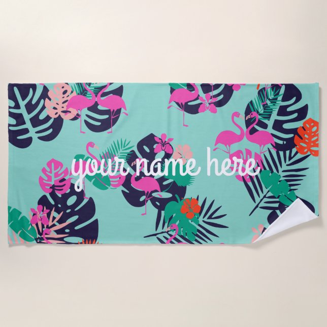 Personalisiertes Flamingo Beach Handtuch (Vorderseite)