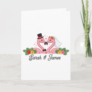 Personalisiertes Flamingo-Hochzeitspaar-Tropisches Karte