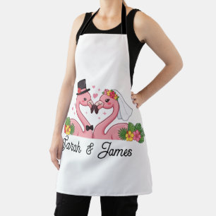 Personalisiertes Flamingo-Hochzeitspaar-Tropisches Schürze