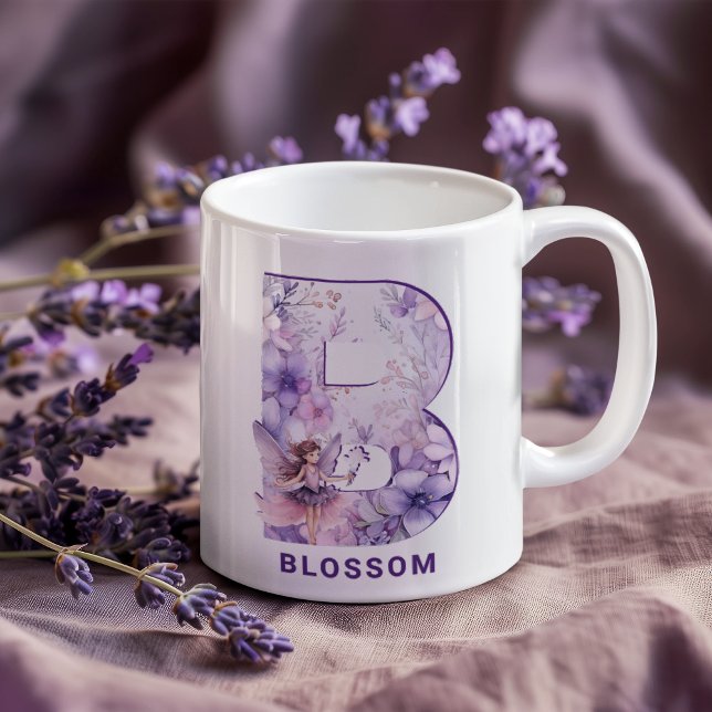 Personalisiertes Flieder-Fee-Monogramm B Kaffeetasse (Personalized Lilac Fairy Monogram B Coffee Mug)