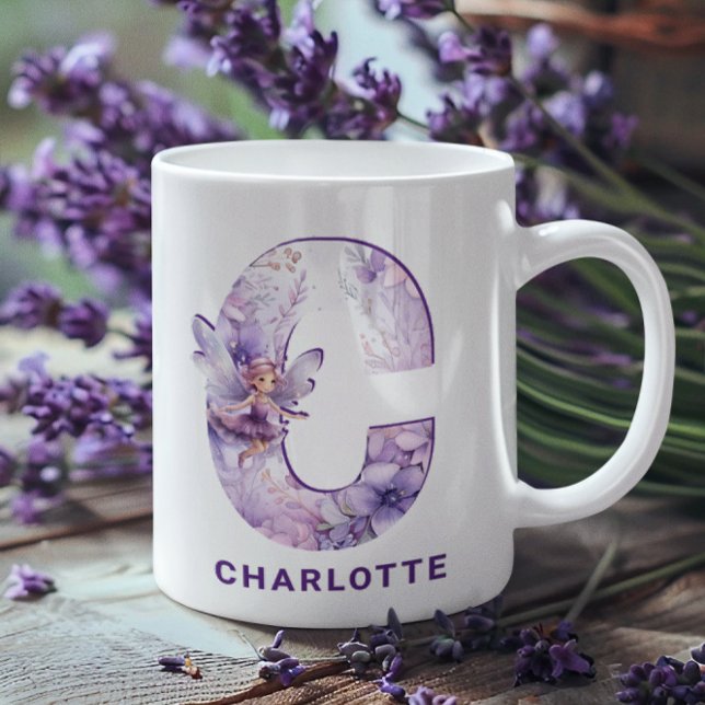 Personalisiertes Flieder-Fee-Monogramm C Kaffeetasse (Personalized Lilac Fairy Monogram C Coffee Mug)