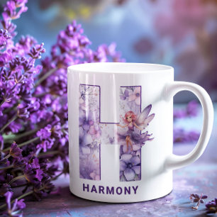 Personalisiertes Flieder-Fee-Monogramm H Kaffeetasse