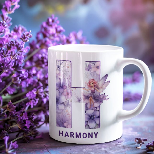 Personalisiertes Flieder-Fee-Monogramm H Kaffeetasse (Personalized Lilac Fairy Monogram H Coffee Mug)