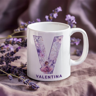 Personalisiertes Flieder-Fee-Monogramm V Kaffeetasse