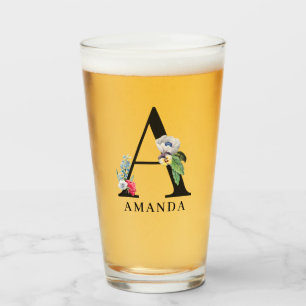Personalisiertes florales Alphabet A-Monogramm Glas
