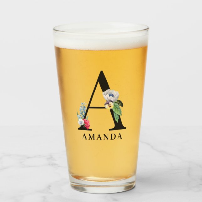 Personalisiertes florales Alphabet A-Monogramm Glas (Vorne (Gefüllt))