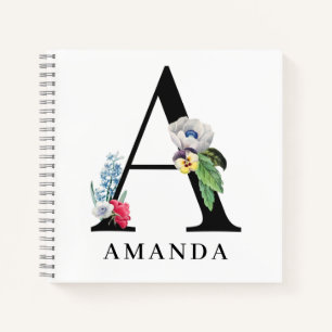 Personalisiertes florales Alphabet A-Monogramm Notizbuch