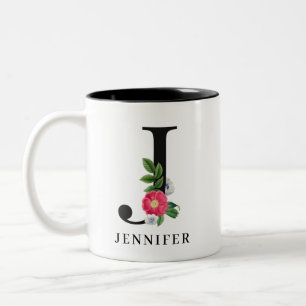 Personalisiertes florales Alphabet J Monogramm Zweifarbige Tasse