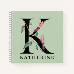 Personalisiertes florales Alphabet K Monogramm Notizbuch