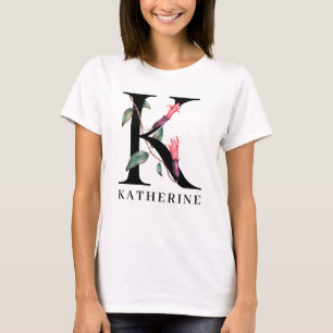 Personalisiertes florales Alphabet K Monogramm T-Shirt