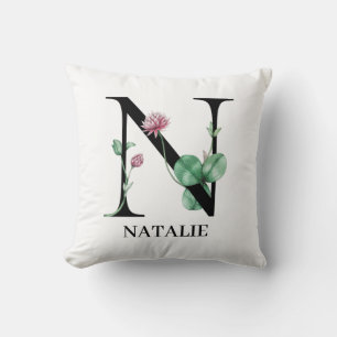 Personalisiertes florales Alphabet N Monogramm Kissen