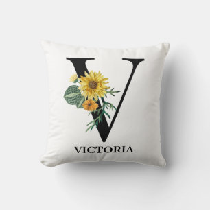 Personalisiertes florales Alphabet V Monogramm Kissen