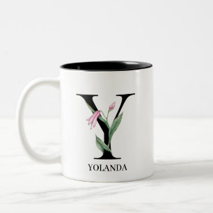 Personalisiertes florales Alphabet Y Monogramm Zweifarbige Tasse