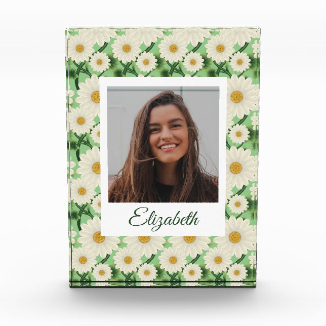 Personalisiertes florales Daisy-Muster Fotoblock (Vorderseite)