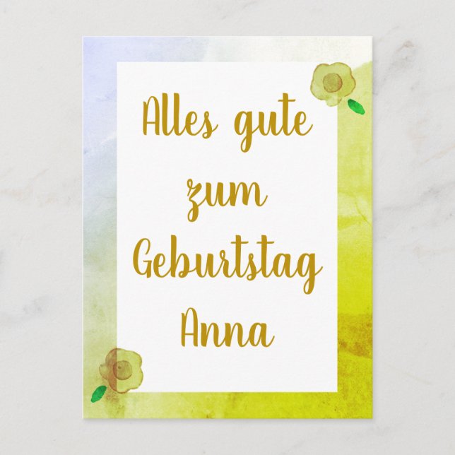 Personalisiertes florales Happy Geburtstag auf Deu Postkarte (Vorderseite)