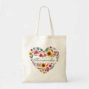 Personalisiertes florales Herz Namensschild, indiv Tragetasche