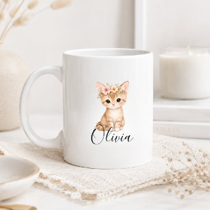 Personalisiertes florales Kitten-Name Wasserfarb Kaffeetasse