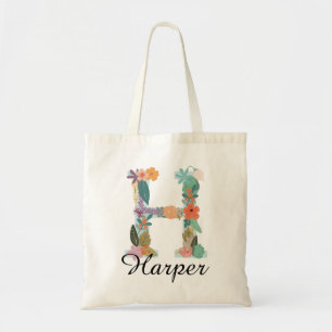 Personalisiertes florales Monogramm, benutzerdefin Tragetasche
