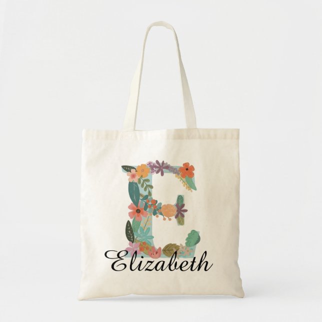 Personalisiertes florales Monogramm, benutzerdefin Tragetasche (Vorne)