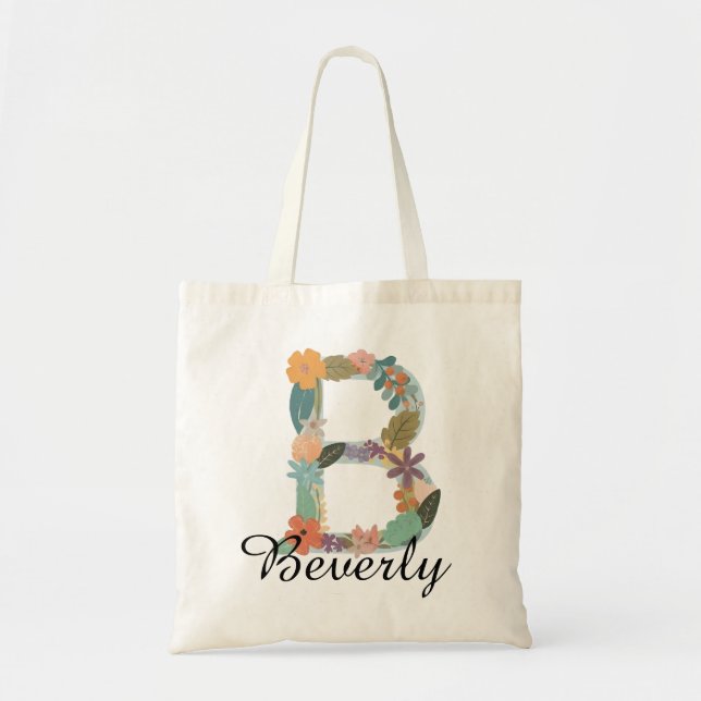 Personalisiertes florales Monogramm Benutzerdefini Tragetasche (Vorne)