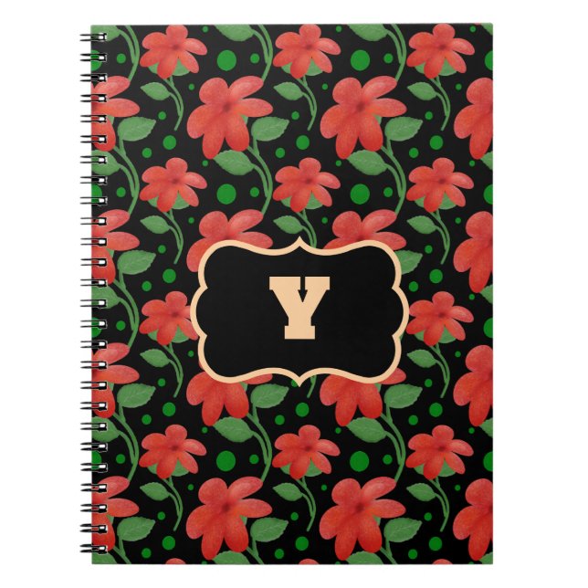 Personalisiertes florales Monogramm-Design | Rote  Notizblock (Vorderseite)