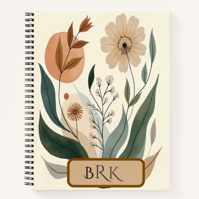 Personalisiertes florales Monogramm Spiralblock Notizbuch (Vorderseite)