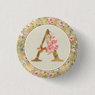 Personalisiertes florales Monogramm, von A bis Z Button