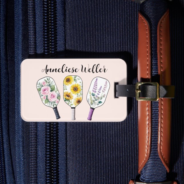 Personalisiertes florales Pickleball Gepäckanhänger (Vorderseite Insitu 4)
