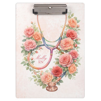 Personalisiertes Florales Rosa-Rosen-Stethoskop Klemmbrett