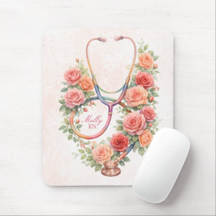 Personalisiertes Florales Rosa-Rosen-Stethoskop Mousepad