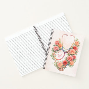 Personalisiertes Florales Rosa-Rosen-Stethoskop-No Notizbuch