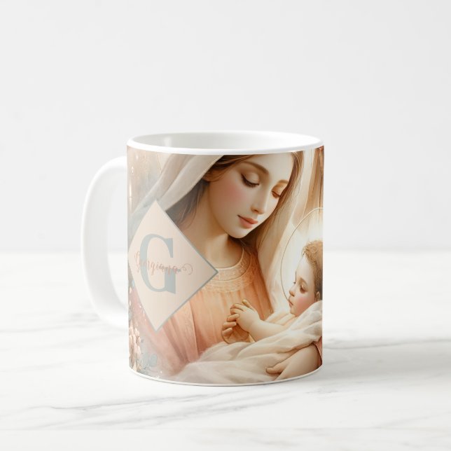 Personalisiertes florales Watercolor Baby Jesus Kr Kaffeetasse (Vorderseite Links)