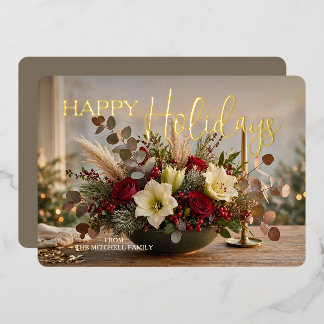 Personalisiertes Florales Weihnachtsbouquet-Foto G Folien Feiertagskarte
