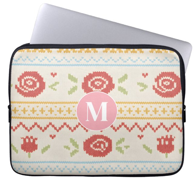 Personalisiertes Folk Nordic Boho Blumenmuster Laptopschutzhülle (Vorderseite)