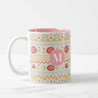 Personalisiertes Folk Nordic Boho Blumenmuster Zweifarbige Tasse