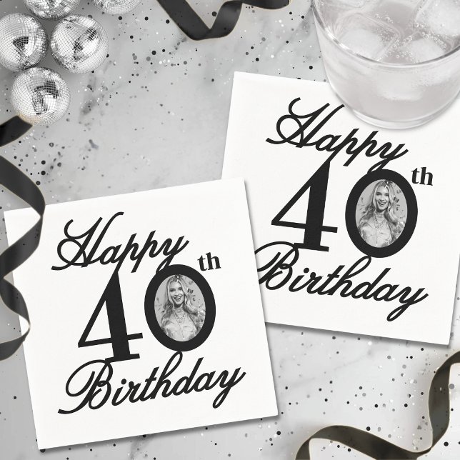 Personalisiertes Foto 40. Geburtstagsfeier Serviette (Personalized Photo 40th Birthday Party Napkins)