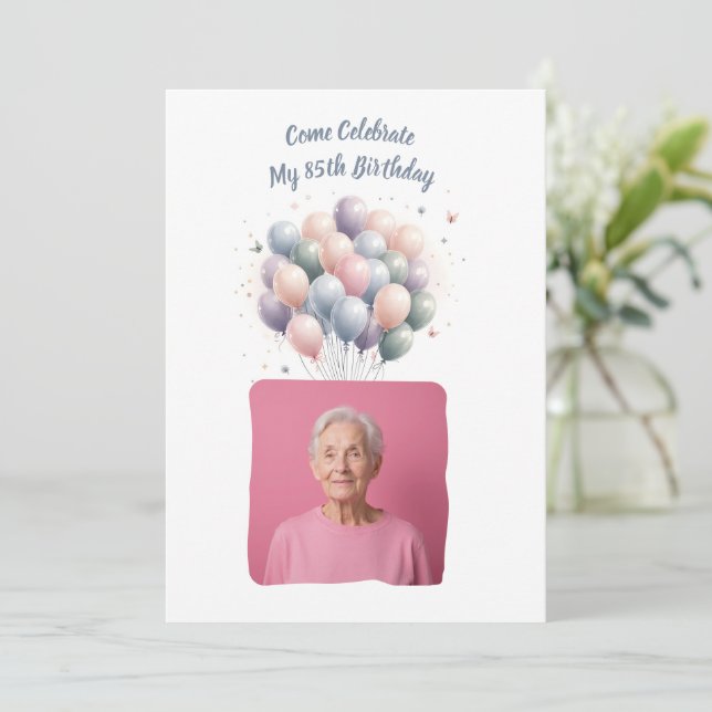 Personalisiertes Foto 85 Jahre im Zollbereich Einladung (Stehend Vorderseite)