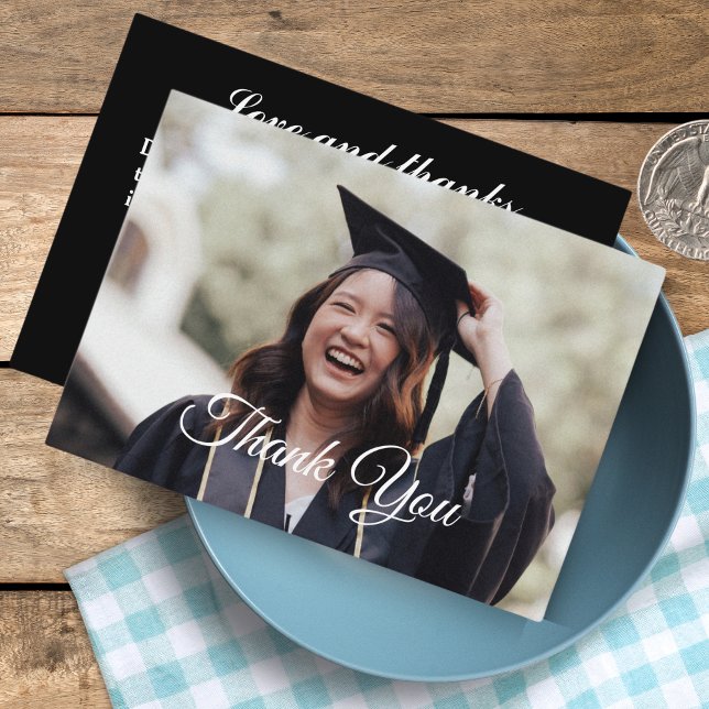 Personalisiertes Foto Abschluss Vielen Dank Karten (Personalized Photo Graduation Thank You Cards | Black )