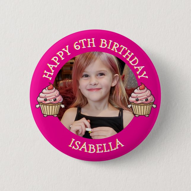 Personalisiertes Foto, Alter und Name Geburtstag  Button (Vorderseite)