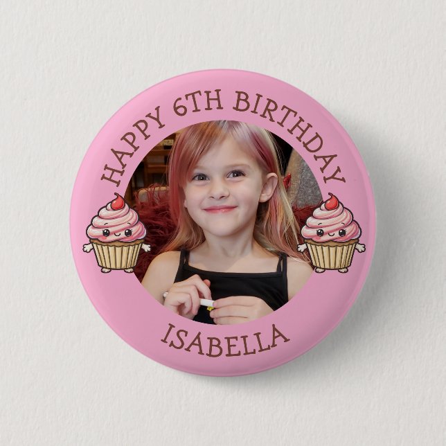 Personalisiertes Foto, Alter und Name Geburtstag   Button (Vorderseite)