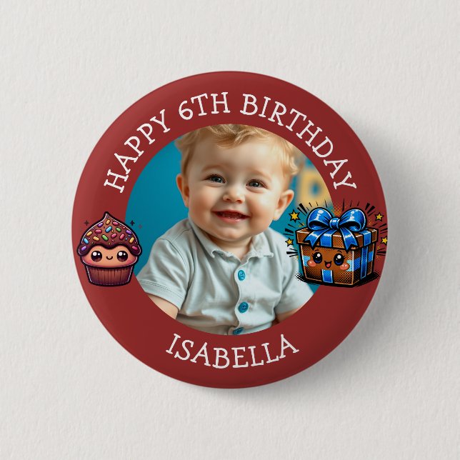 Personalisiertes Foto, Alter und Name Geburtstag   Button (Vorderseite)