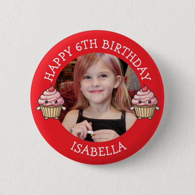 Personalisiertes Foto, Alter und Name Geburtstag   Button (Vorderseite)