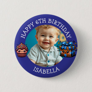 Personalisiertes Foto, Alter und Name Geburtstag Button
