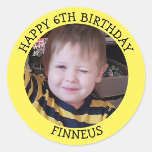 Personalisiertes Foto, Alter und Name Geburtstag   Runder Aufkleber