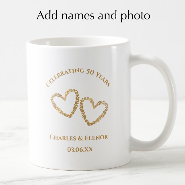 Personalisiertes Foto-Andenken 50. Jubiläums-Gesch Kaffeetasse (Create a personalized photo keepsake golden 50th wedding anniversary mug. Great custom gift idea.)