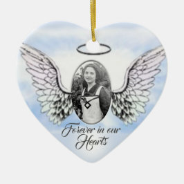 Personalisiertes Foto Angel Wings and Heart Memori Keramik Ornament