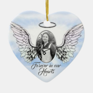 Personalisiertes Foto Angel Wings and Heart Memori Keramik Ornament