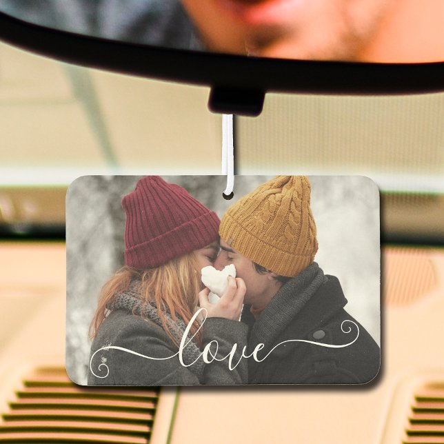Personalisiertes Foto Autolufterfrischer (LOVE overlay on your photo auto air freshener, choose your scent)