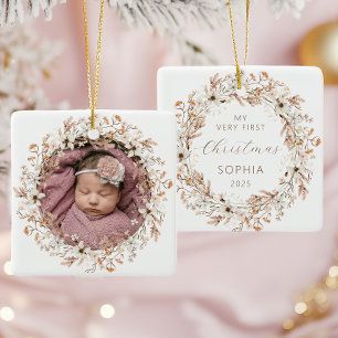 Personalisiertes Foto Baby 1. Weihnachten Wildblum Keramikornament