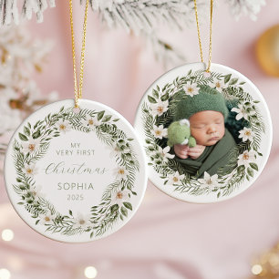 Personalisiertes Foto Baby 1. Weihnachten Woodland Keramik Ornament